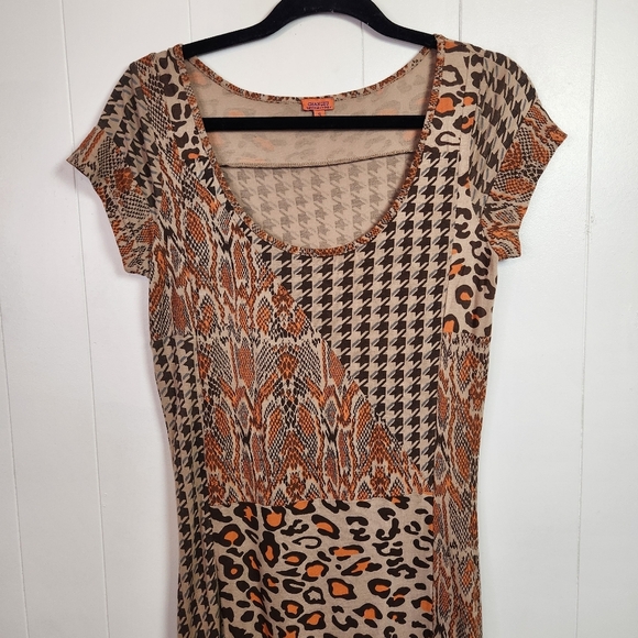 Chan Luu Patchwork Leopard Animal Print Maxi Dress Bodycon Short Sleeve Small - Picture 2 of 9